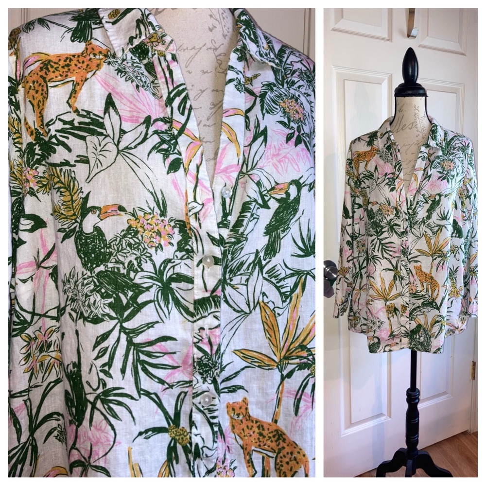 Rachel Zoe Volup Linen Tropical Button Down Collared Casual Summer Top sz 1X